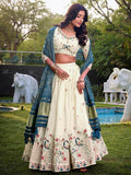 Mesmerizing Rama Blue Thread Embroidered Lehenga Choli With Dupatta