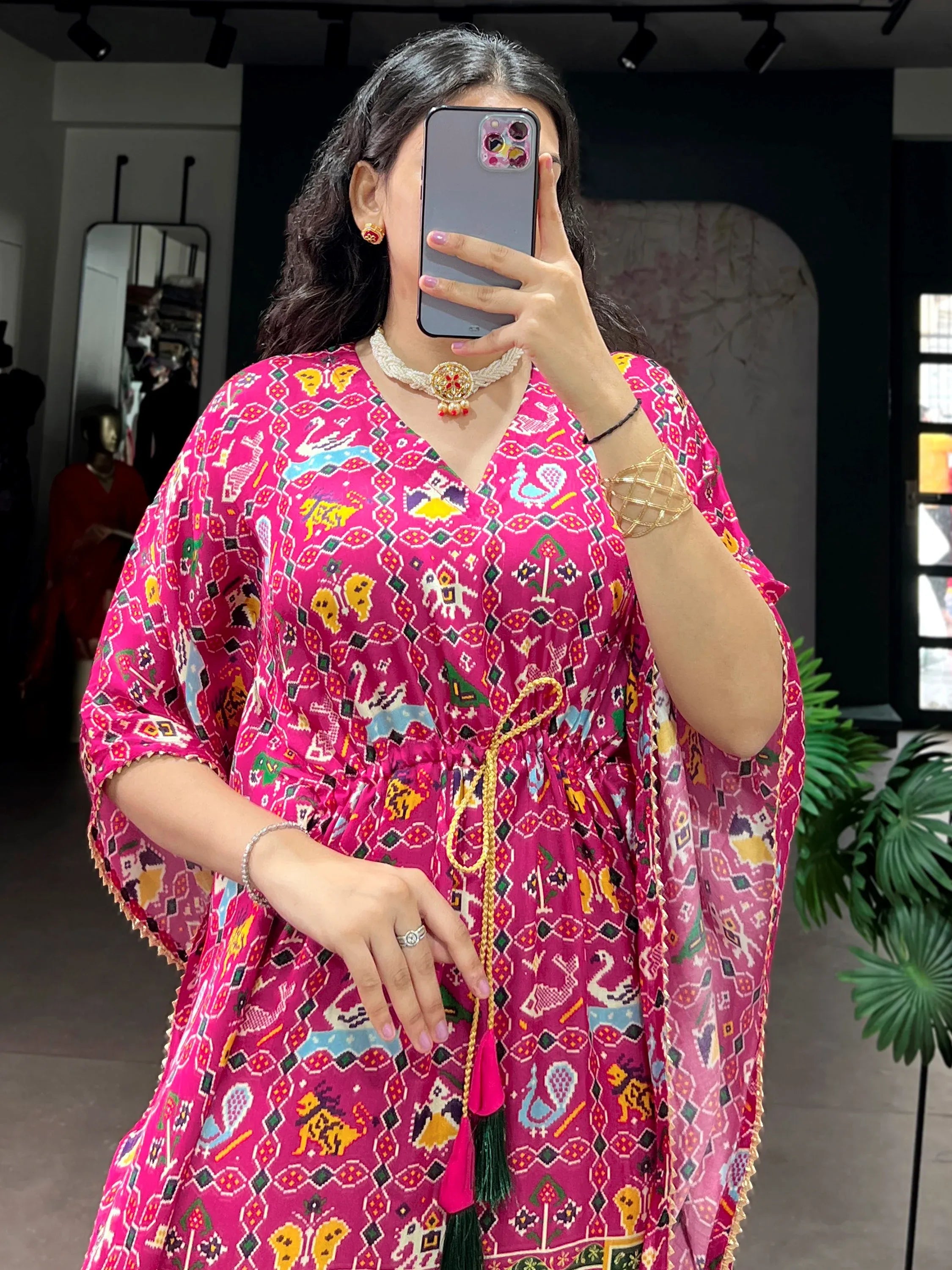 Bewitching Hot Pink Gota Laced Gaji Silk Event Wear Kaftan