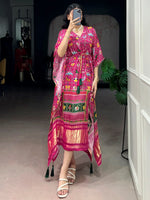 Bewitching Hot Pink Gota Laced Gaji Silk Event Wear Kaftan