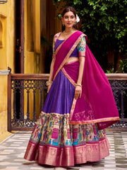 Captivating Purple Zari Weaving Festival Wear Half Saree Lehenga