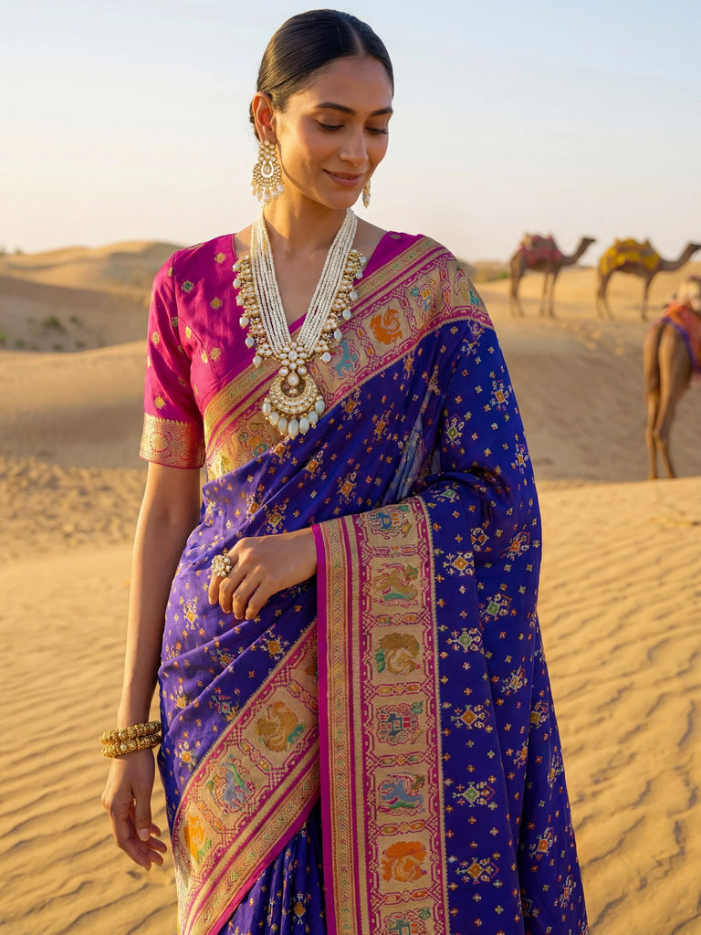 Outstanding Purple Zari Weaving Silk Function Wear Saree With Blouse