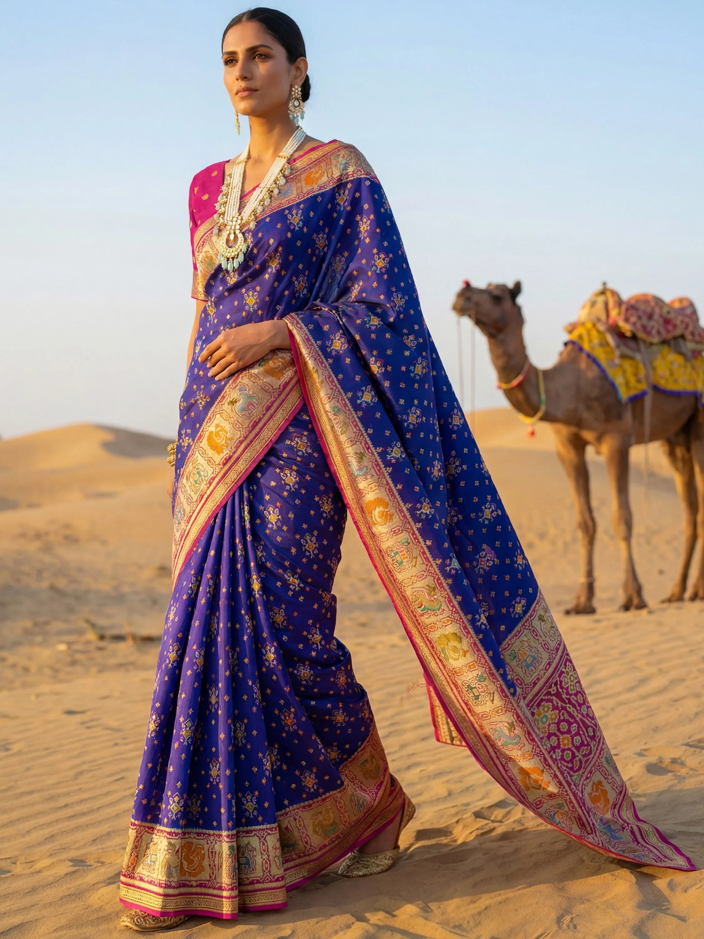 Outstanding Purple Zari Weaving Silk Function Wear Saree With Blouse