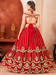 Awesome Red Embroidered Georgette Wedding Wear Lehenga Choli