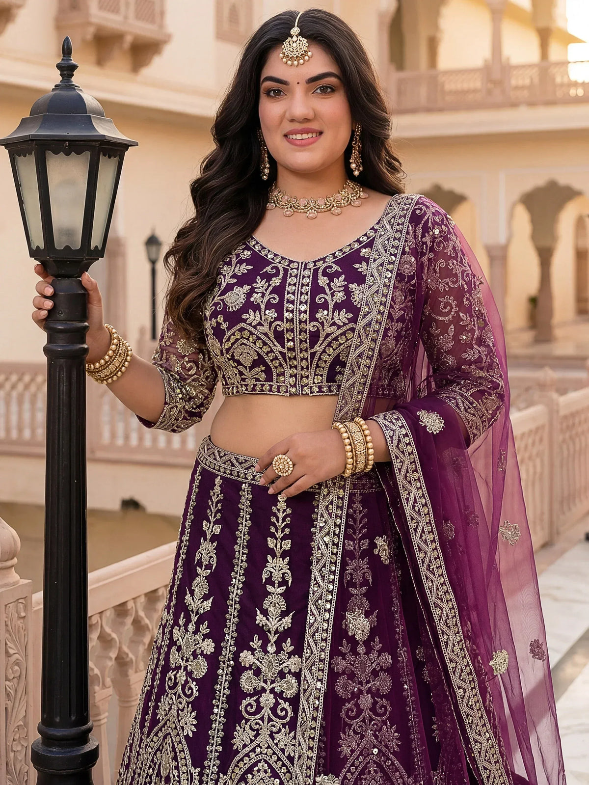 Precious Wine Embroidered Net Engagement Wear Plus Size Lehenga Choli