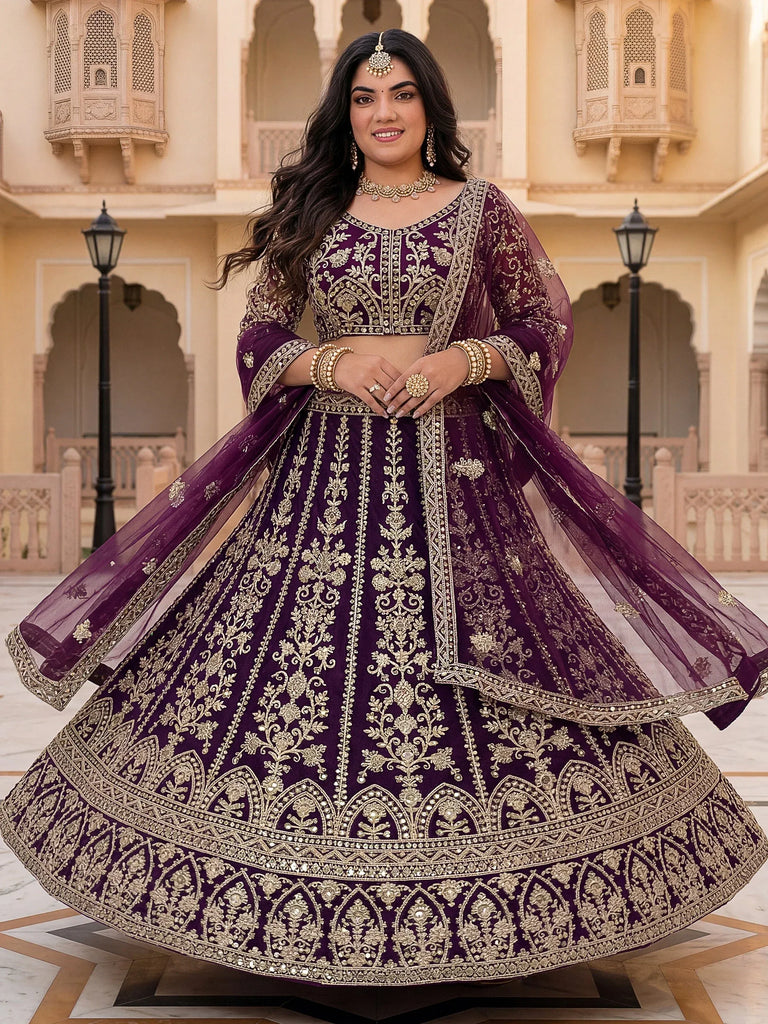 Precious Wine Embroidered Net Engagement Wear Plus Size Lehenga Choli