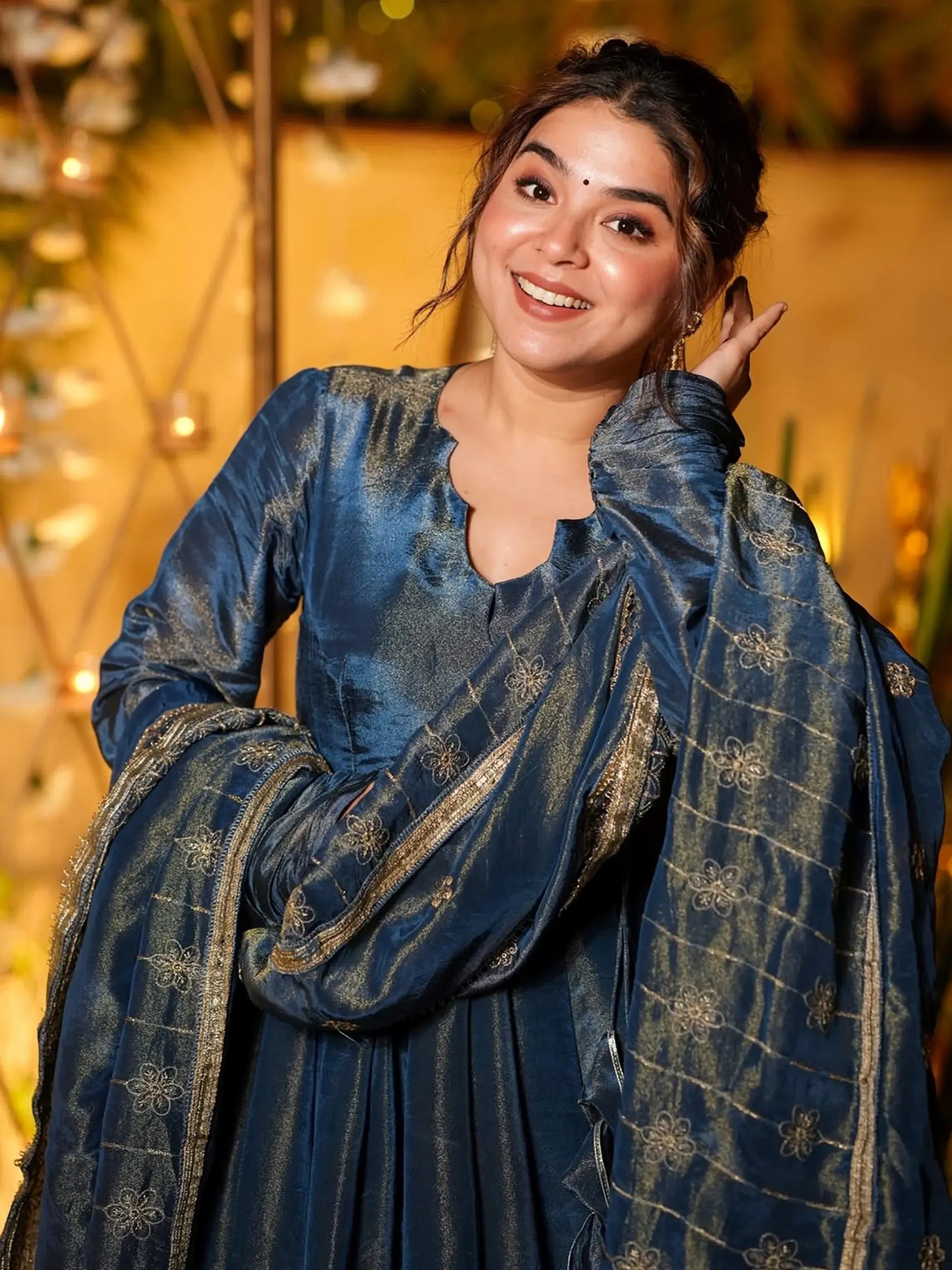 Wonderful Teal Blue Sequins Chinon Festival Wear Salwar Kameez