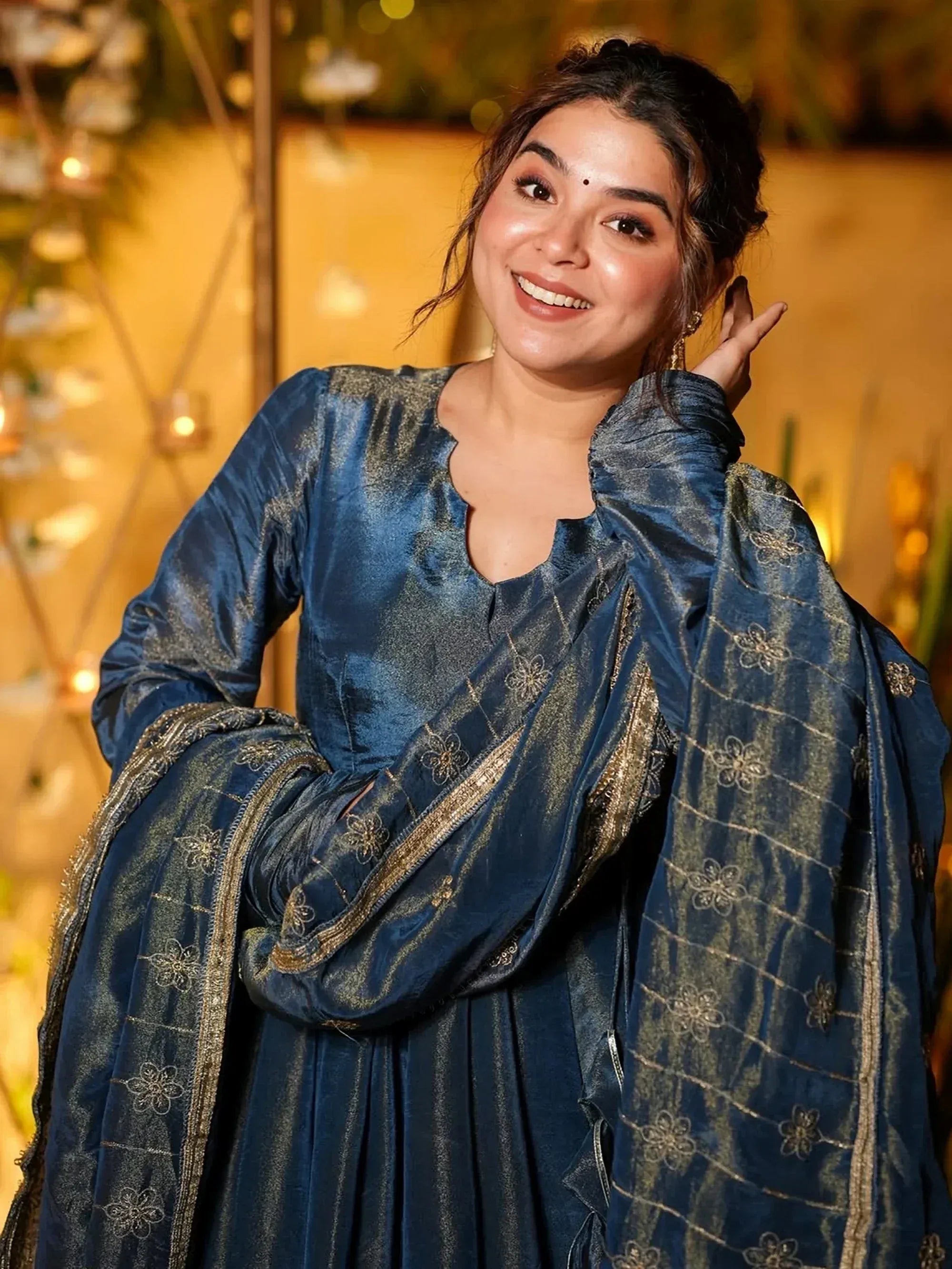 Wonderful Teal Blue Sequins Chinon Festival Wear Salwar Kameez