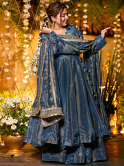 Wonderful Teal Blue Sequins Chinon Festival Wear Salwar Kameez