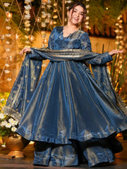 Wonderful Teal Blue Sequins Chinon Festival Wear Salwar Kameez