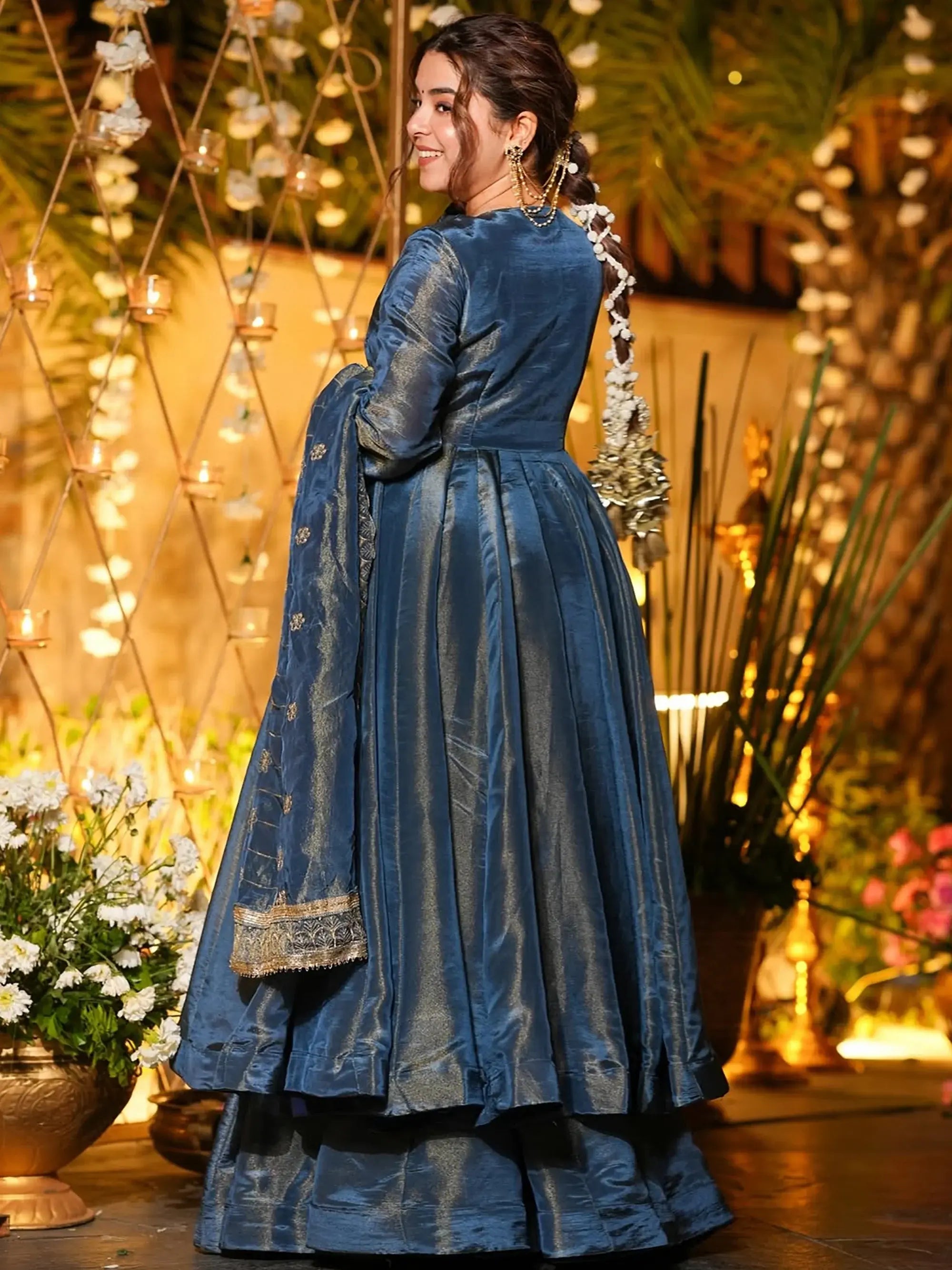 Wonderful Teal Blue Sequins Chinon Festival Wear Salwar Kameez