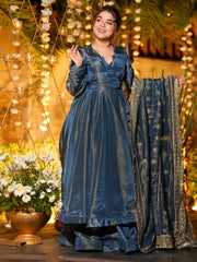 Wonderful Teal Blue Sequins Chinon Festival Wear Salwar Kameez