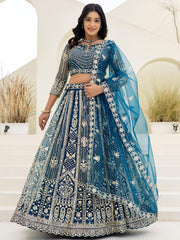 Amazing Blue Sequins Embroidered Net Party Wear Lehenga Choli
