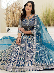 Amazing Blue Sequins Embroidered Net Party Wear Lehenga Choli