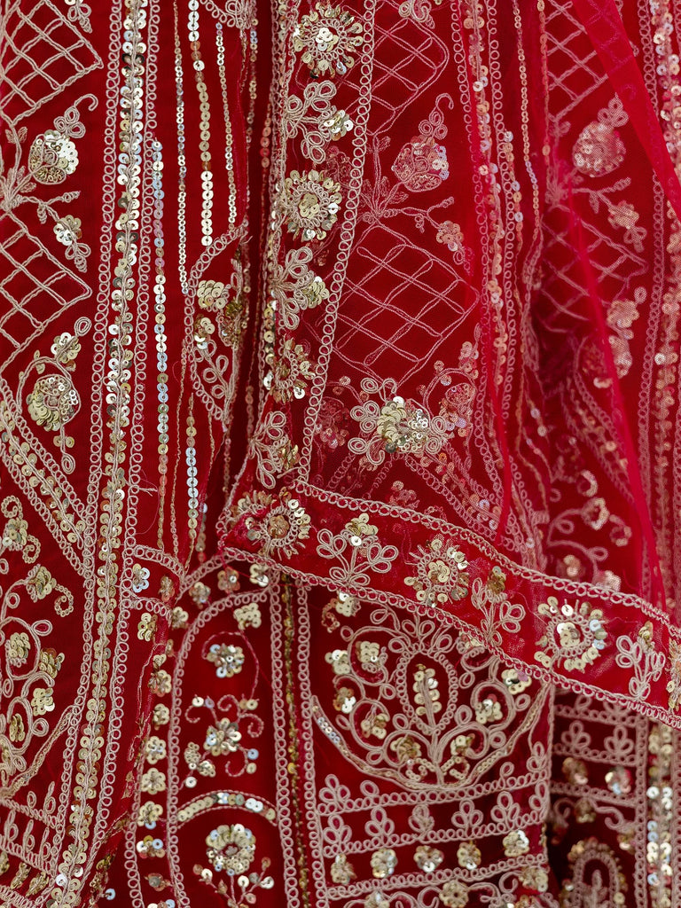 Charming Red Sequins Embroidered Net Reception Wear Lehenga Choli