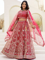 Charming Red Sequins Embroidered Net Reception Wear Lehenga Choli