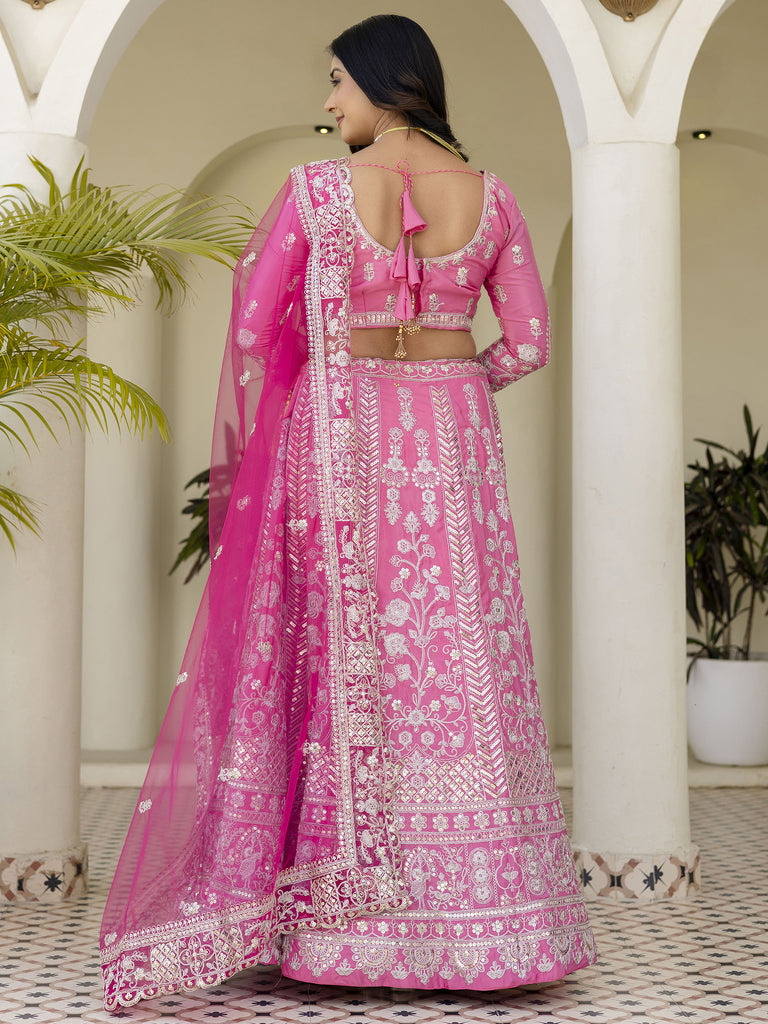 Graceful Pink Coding Embroidery Crepe Engagement Wear Lehenga Choli