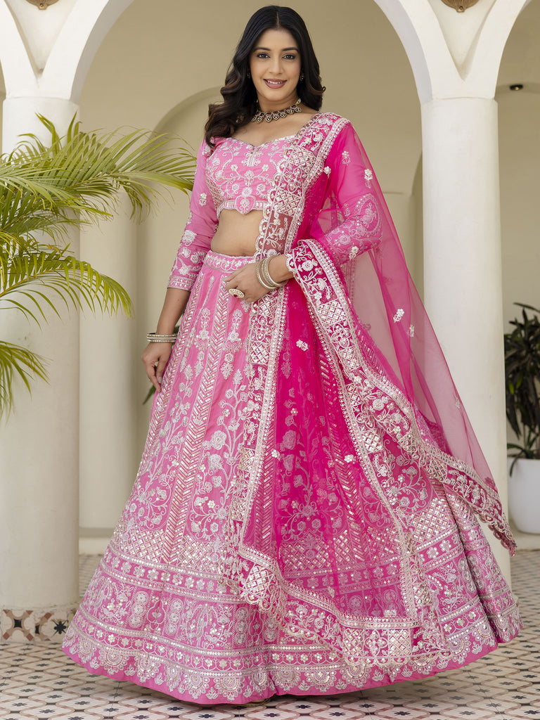 Graceful Pink Coding Embroidery Crepe Engagement Wear Lehenga Choli