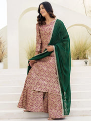 Captivating Purple Zari Weaving Jacquard Festive Wear Palazzo Suit