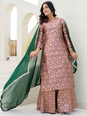 Captivating Purple Zari Weaving Jacquard Festive Wear Palazzo Suit