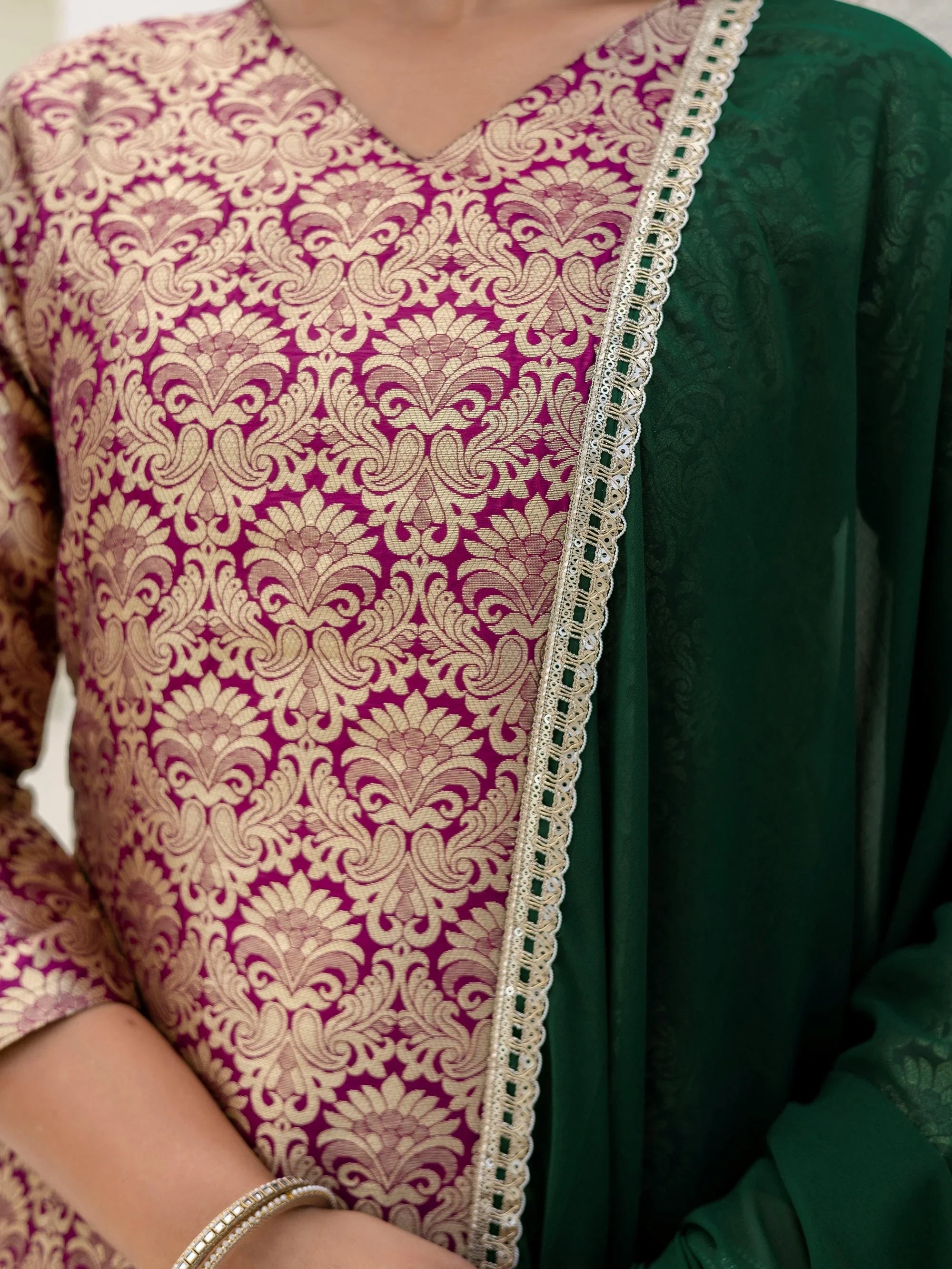 Captivating Purple Zari Weaving Jacquard Festive Wear Palazzo Suit