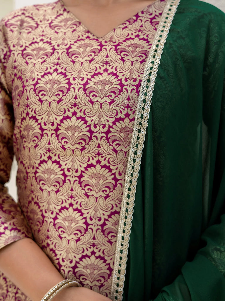 Captivating Purple Zari Weaving Jacquard Festive Wear Palazzo Suit