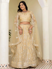 Stylish Cream Sequins Embroidered Net Wedding Wear Lehenga Choli