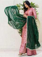 Glowing Pink Zari Weaving Jacquard Function Wear Palazzo Suit