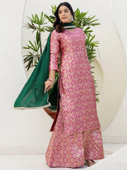 Glowing Pink Zari Weaving Jacquard Function Wear Palazzo Suit