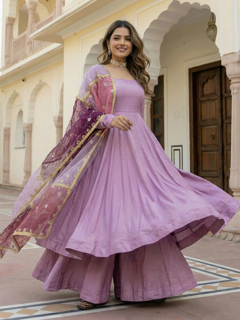 Dazzling Pink Silk Festival Wear Palazzo Suit With Sequins Dupatta