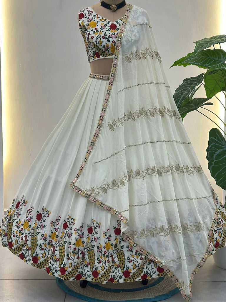 Fantastic Off-White Embroidered Net Wedding Wear Lehenga Choli