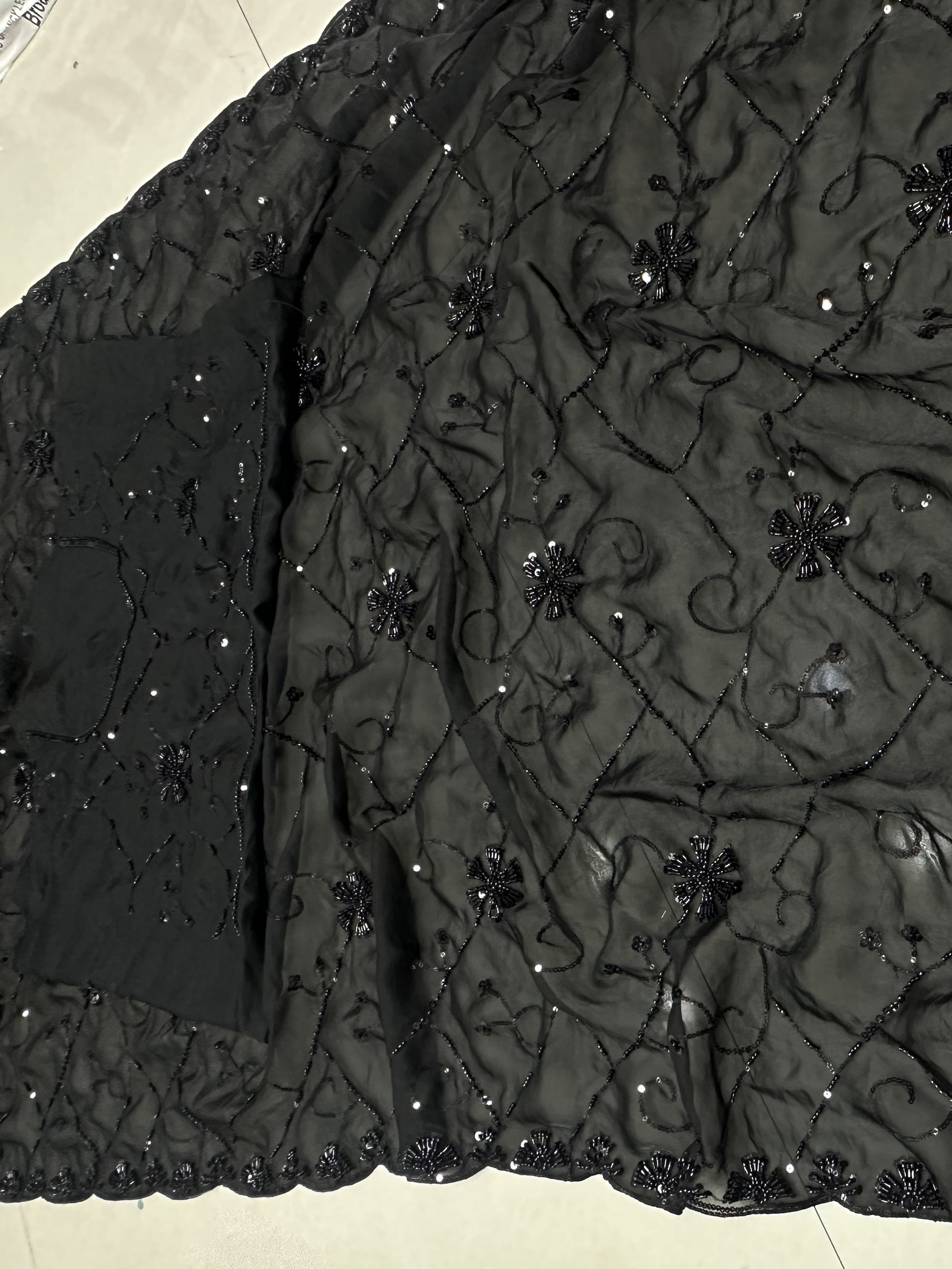 Graceful Black Embroidered Satin Function Wear Saree With Blouse