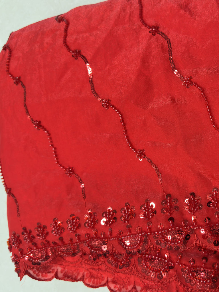 Terrific Red Sequins Satin Bridal Wear Saree With Blouse