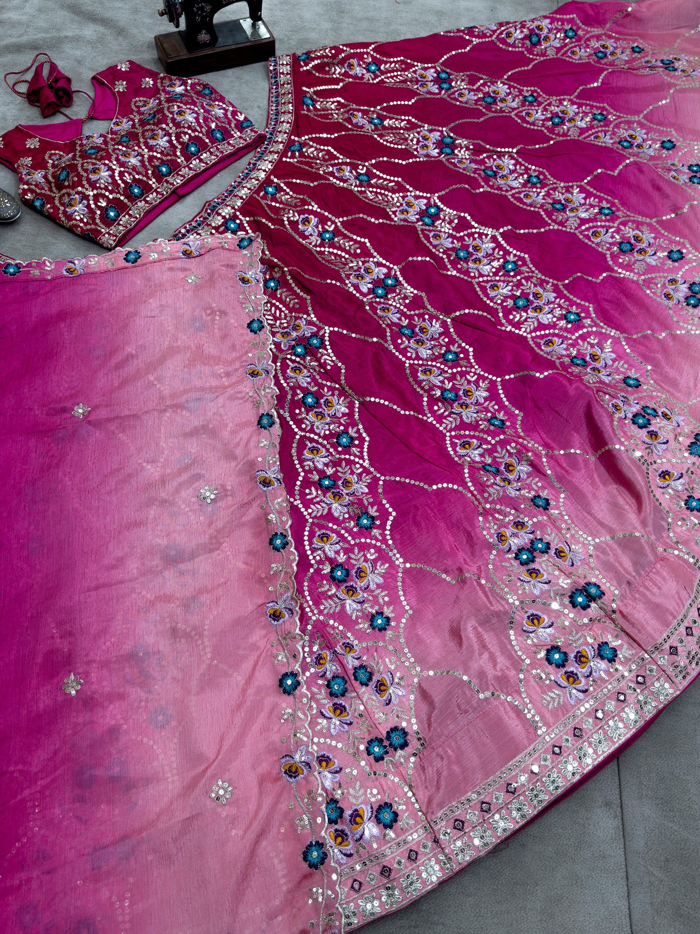 Beautiful Pink Chinon Sequins Embroidered Lehenga Choli With Dupatta
