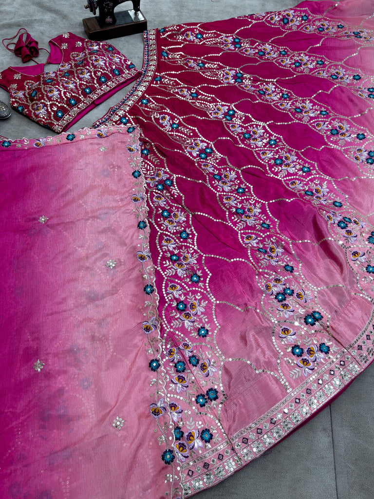 Beautiful Pink Chinon Sequins Embroidered Lehenga Choli With Dupatta