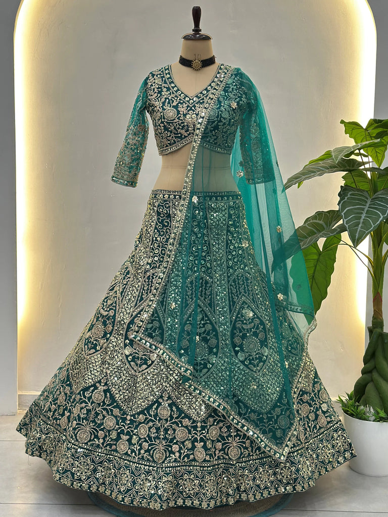 Notable Sea Green Sequins Net Reception Wear Lehenga Choli