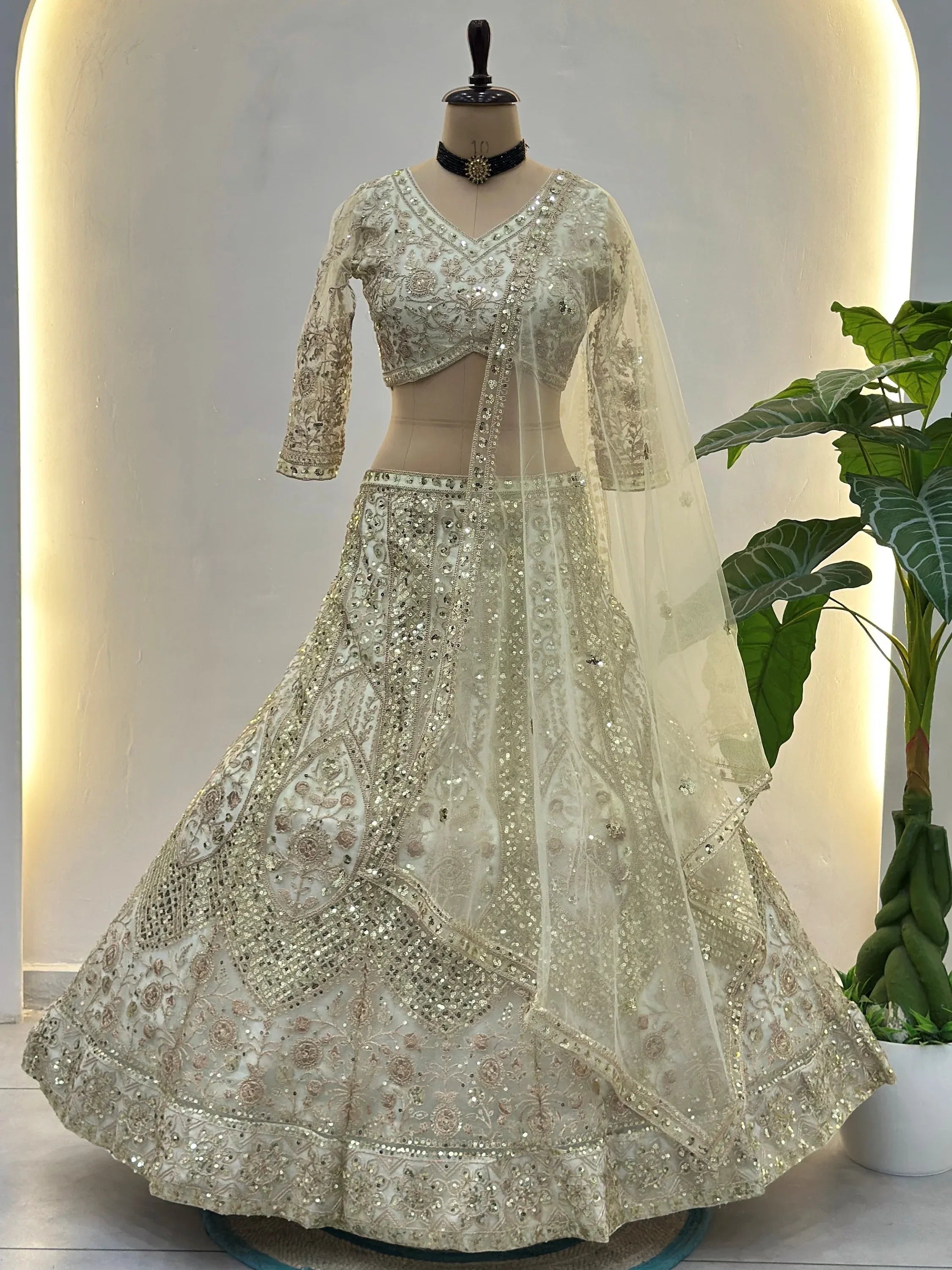 Gorgeous White Embroidered Net Party Wear Lehenga Choli With Dupatta