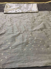 Tantalizing Grey Net Sequins Function Wear Saree With Blouse