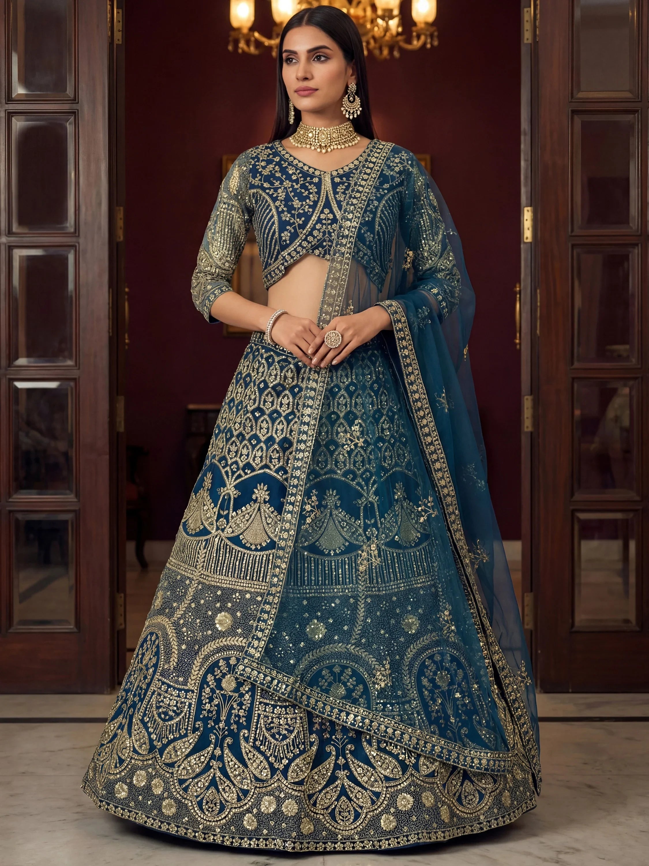 Captivating Blue Sequins Net Reception Wear Lehenga Choli