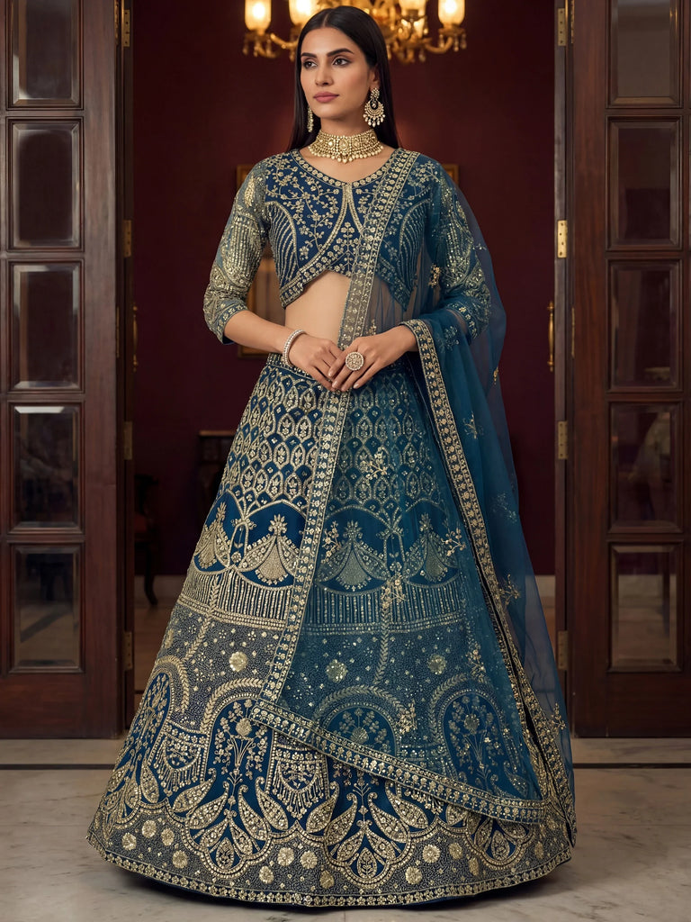 Captivating Blue Sequins Net Reception Wear Lehenga Choli