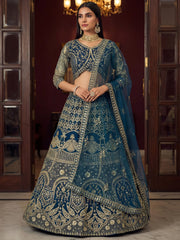 Captivating Blue Sequins Net Reception Wear Lehenga Choli