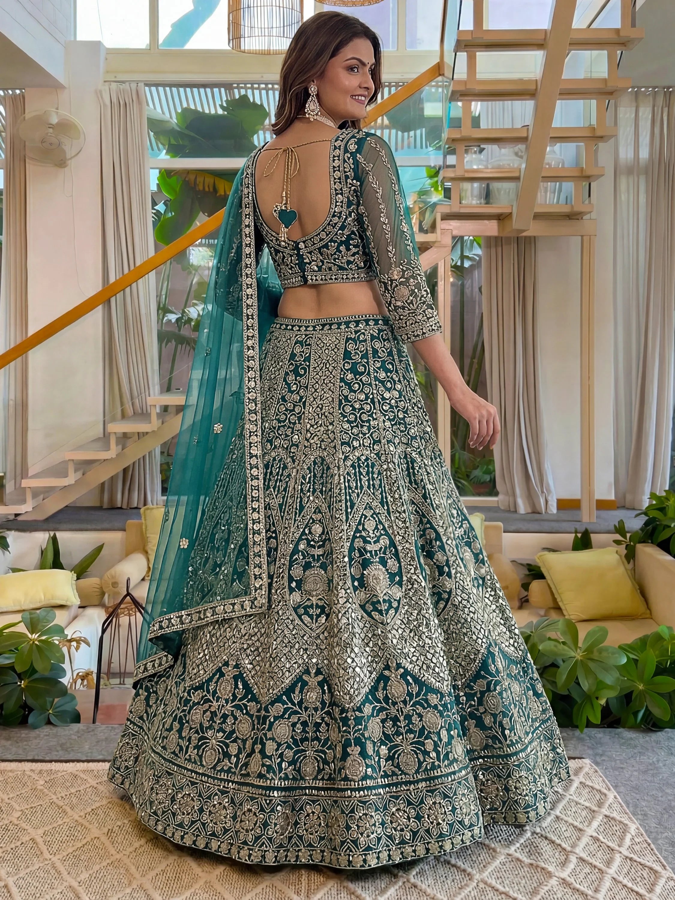 Notable Sea Green Sequins Net Reception Wear Lehenga Choli