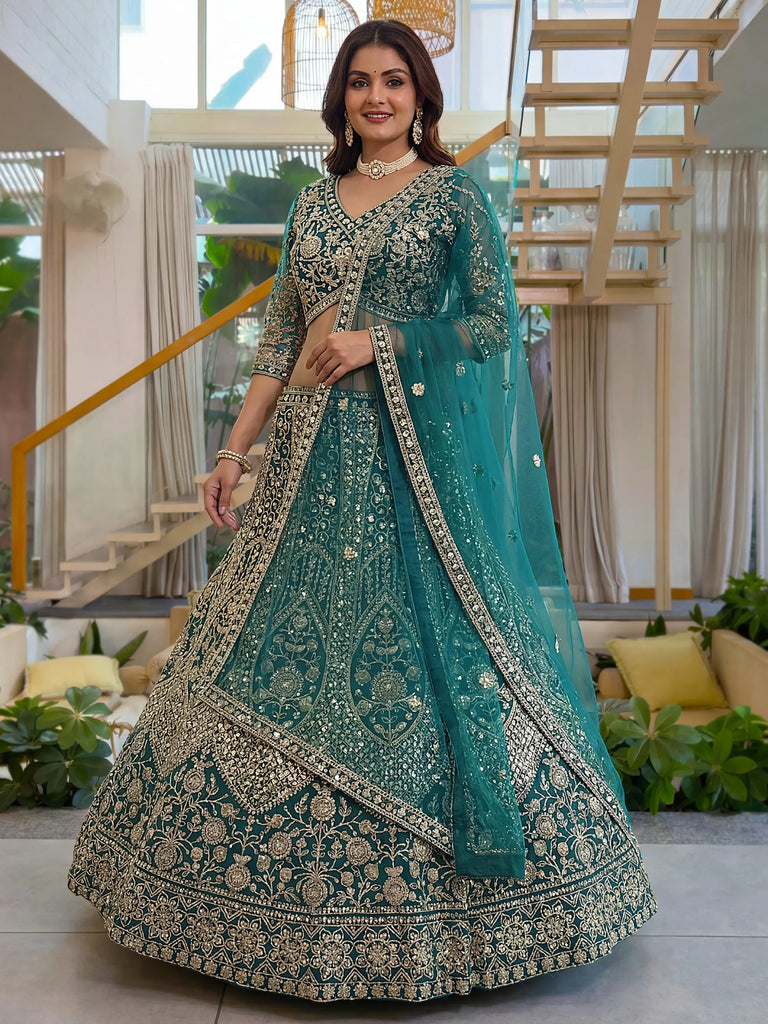Notable Sea Green Sequins Net Reception Wear Lehenga Choli