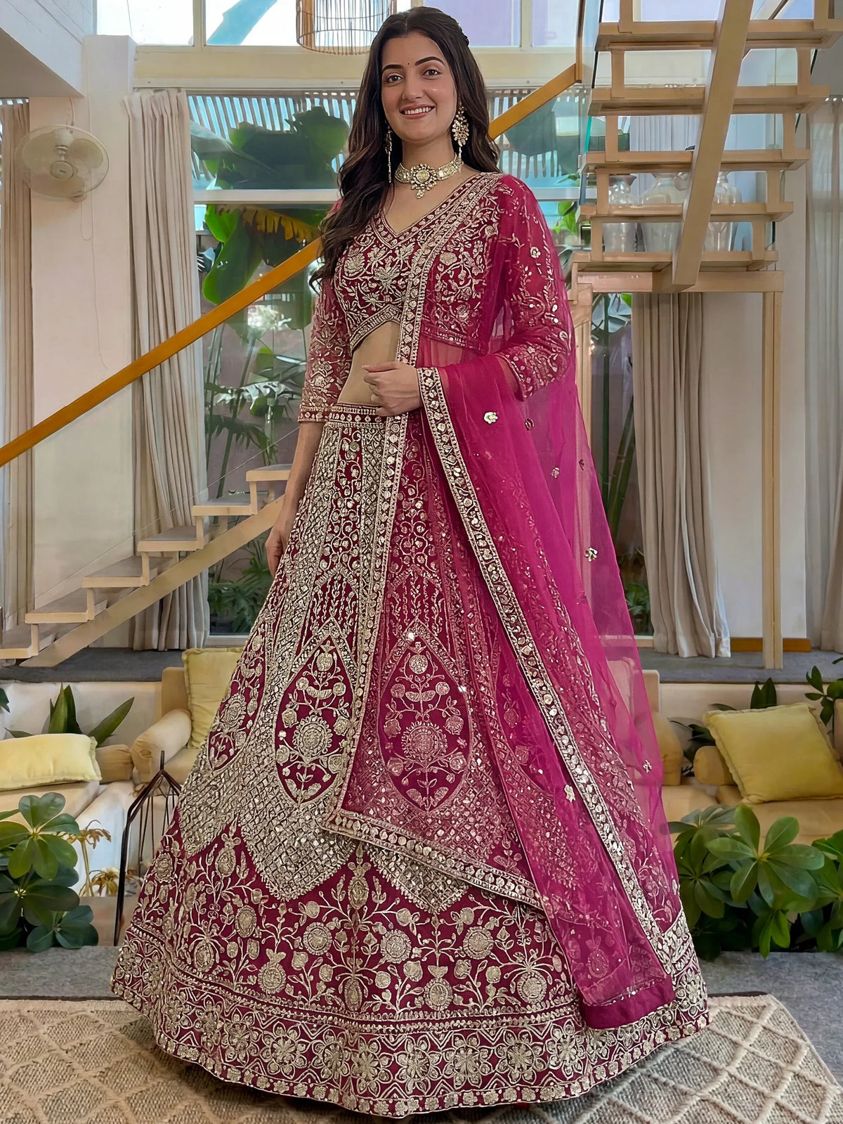 Shiny Pink Codding Embroidery Net Engagement Wear Lehenga With Blouse