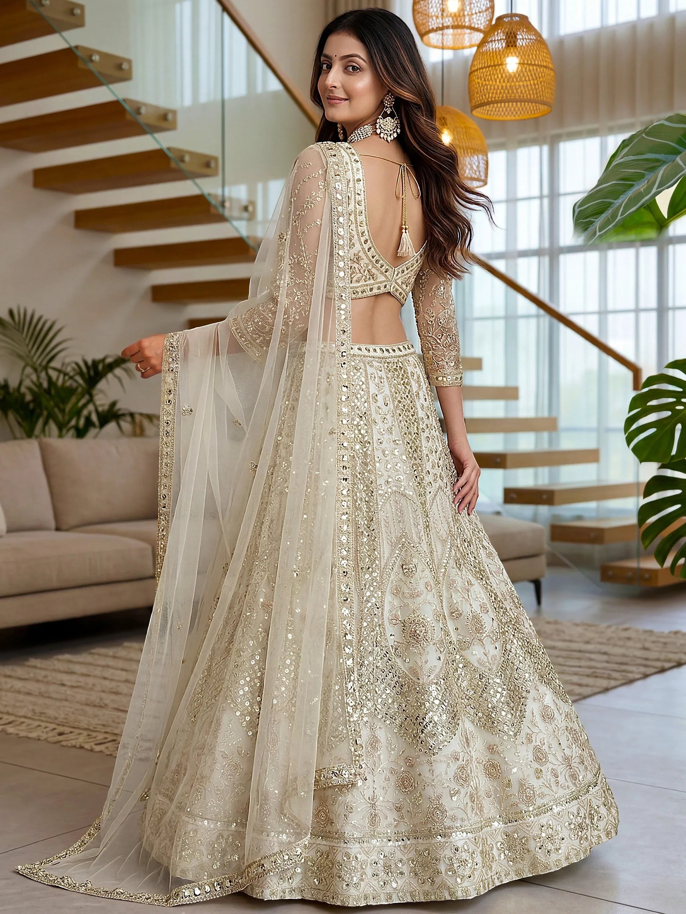 Gorgeous White Embroidered Net Party Wear Lehenga Choli With Dupatta