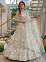 Gorgeous White Embroidered Net Party Wear Lehenga Choli With Dupatta