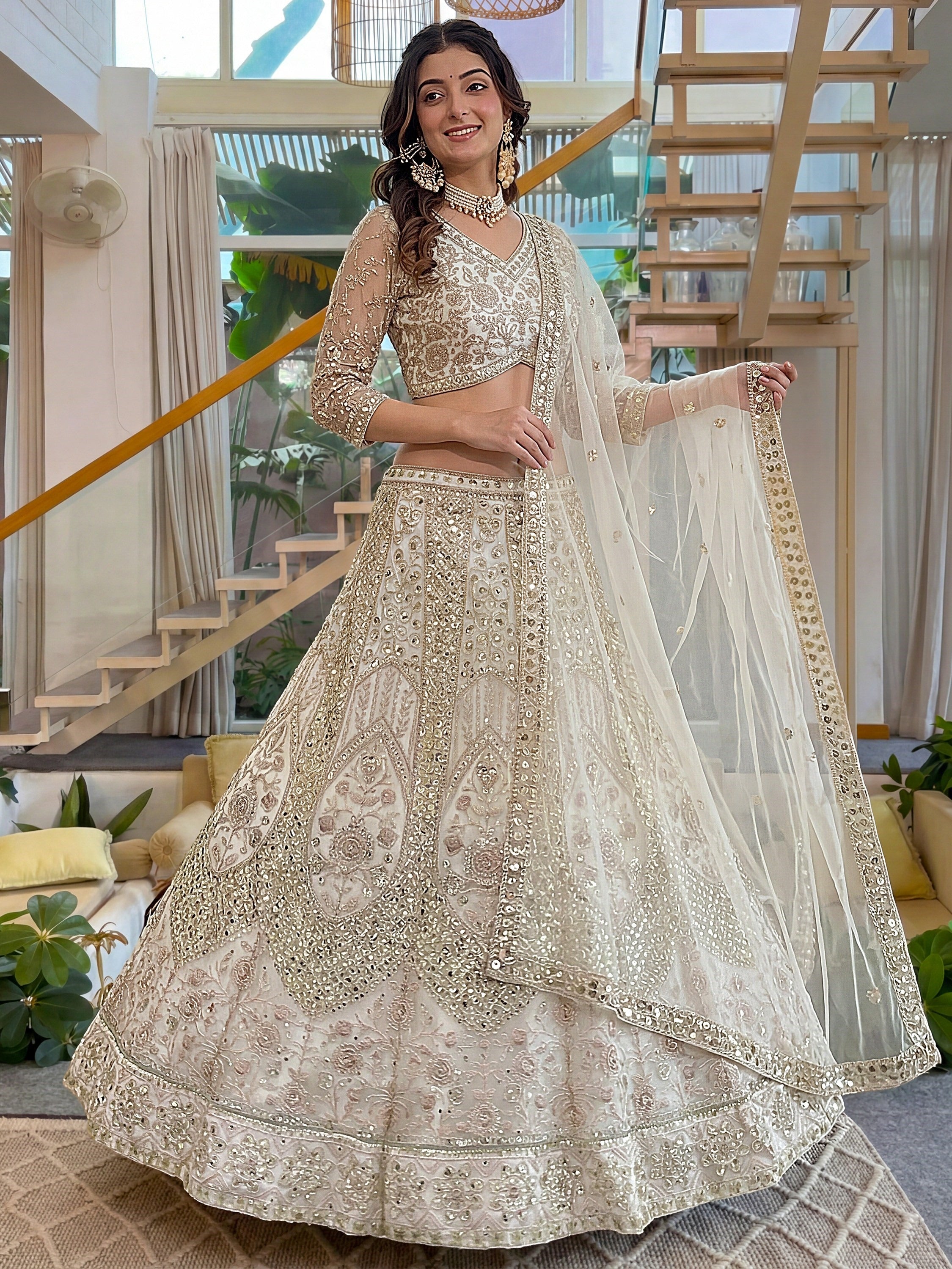 Gorgeous White Embroidered Net Party Wear Lehenga Choli With Dupatta