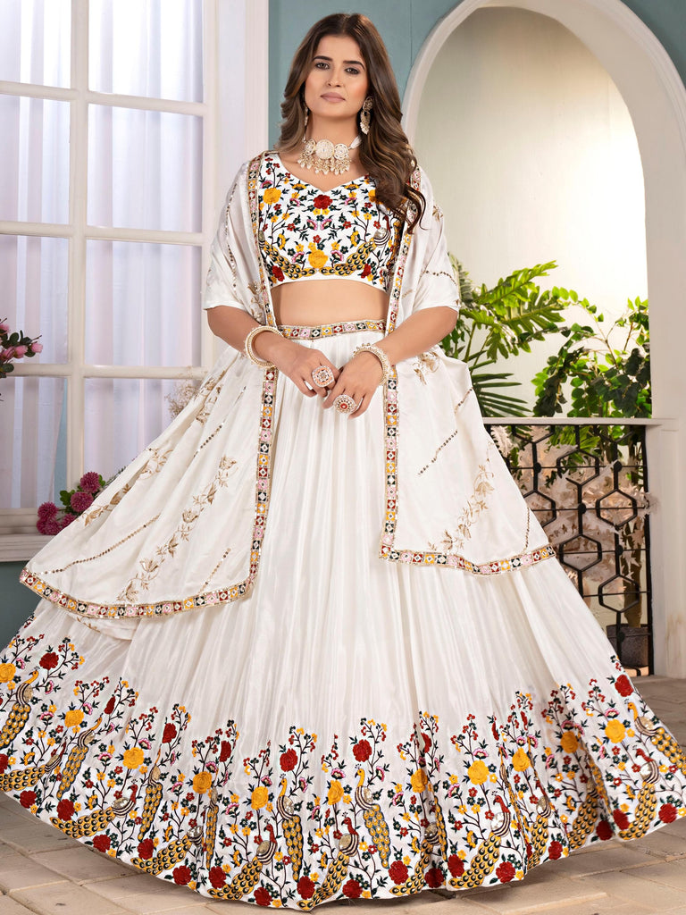 Fantastic Off-White Embroidered Net Wedding Wear Lehenga Choli