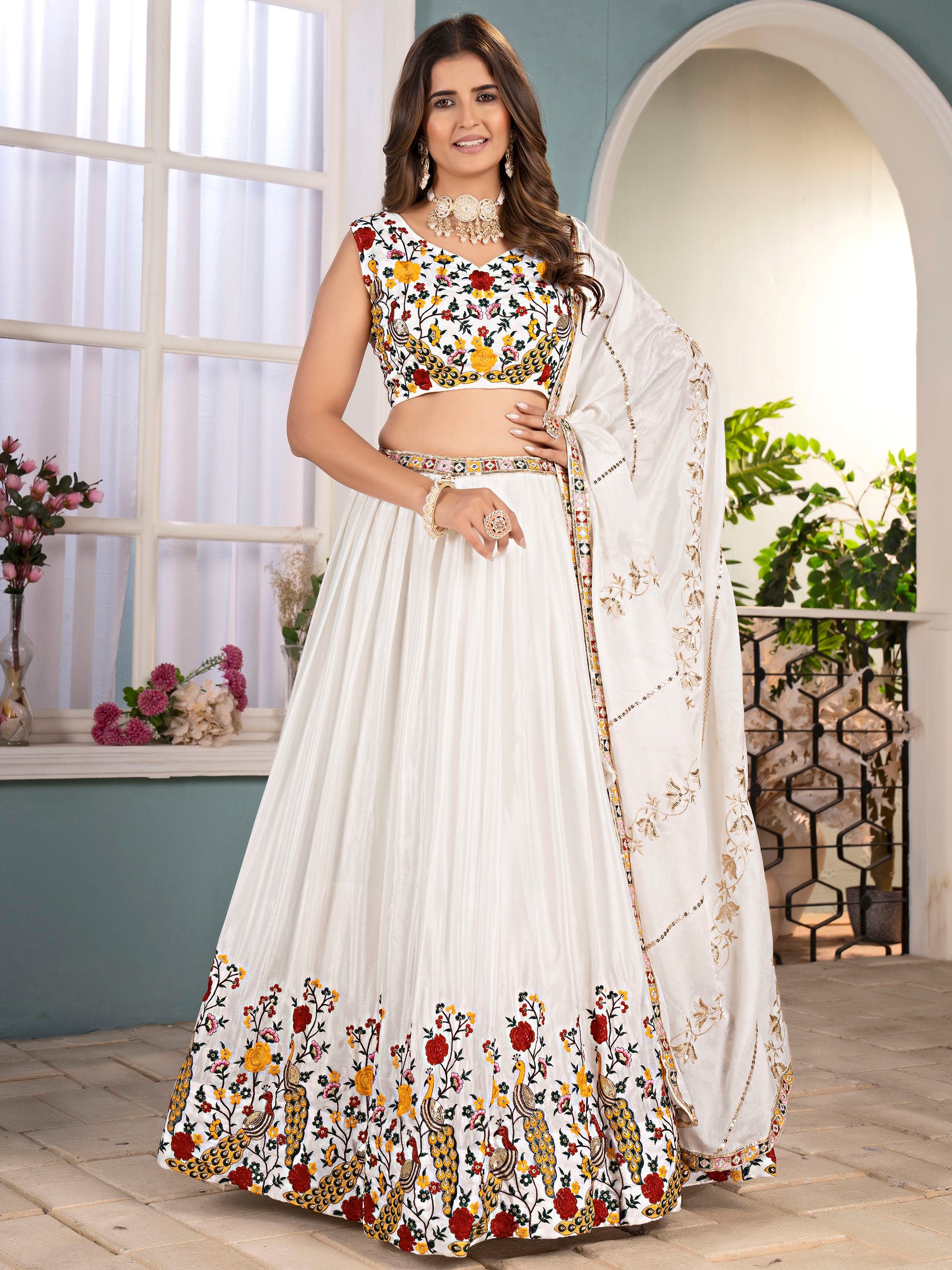 Fantastic Off-White Embroidered Net Wedding Wear Lehenga Choli
