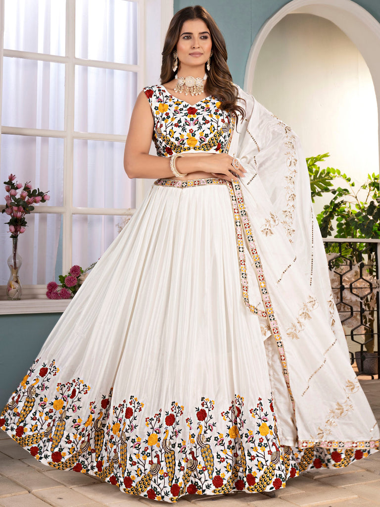 Fantastic Off-White Embroidered Net Wedding Wear Lehenga Choli
