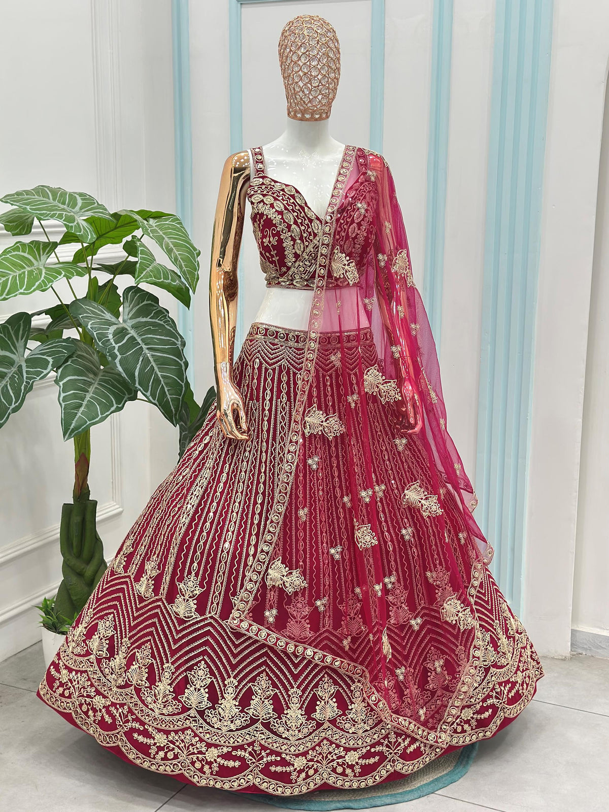 Terrific Pink Codding Embroidered Net Engagement Wear Lehenga Choli
